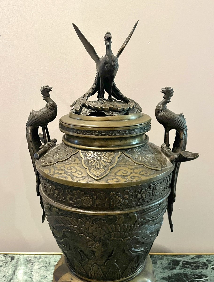 Brûle-parfum Japon ère Meiji en bronze patiné-photo-1