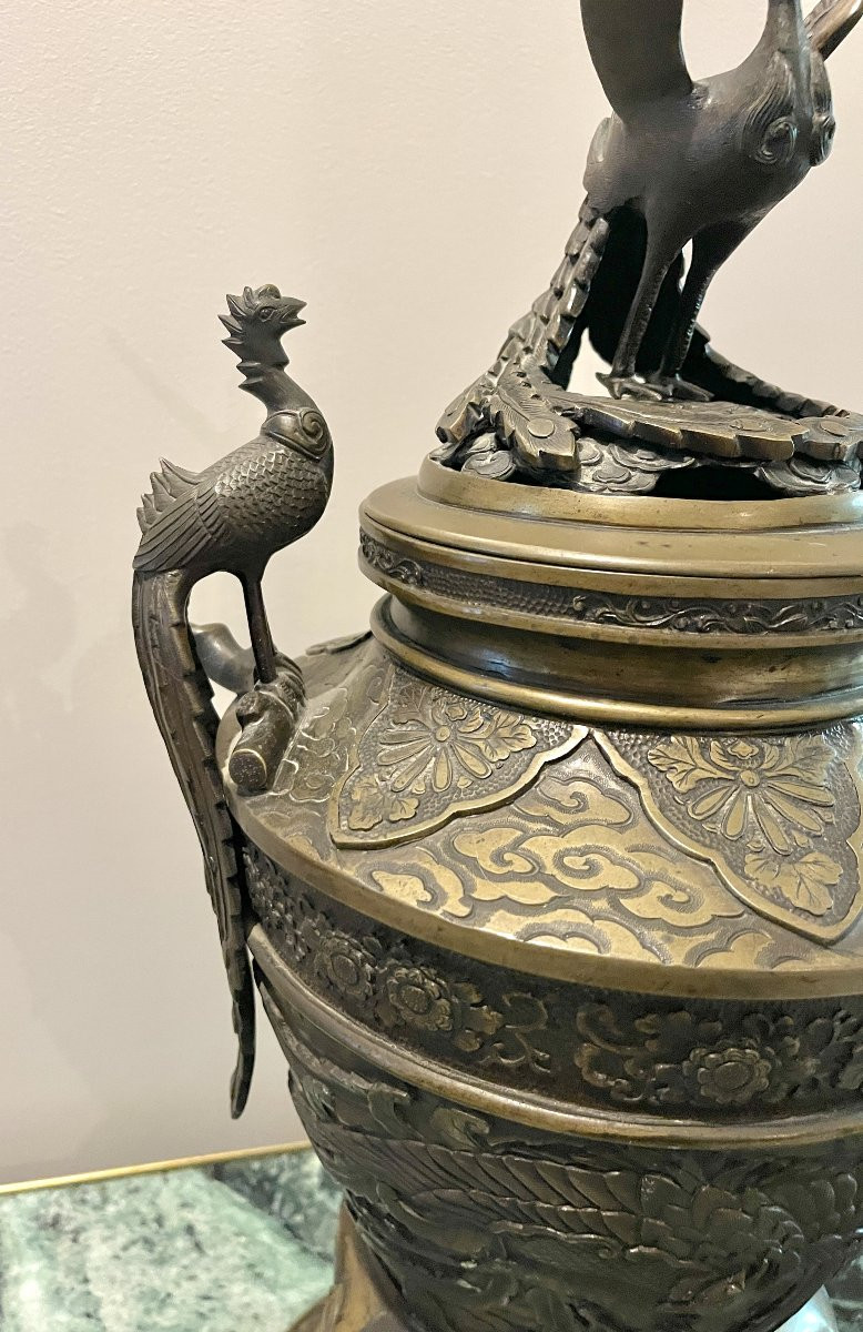 Brûle-parfum Japon ère Meiji en bronze patiné-photo-3