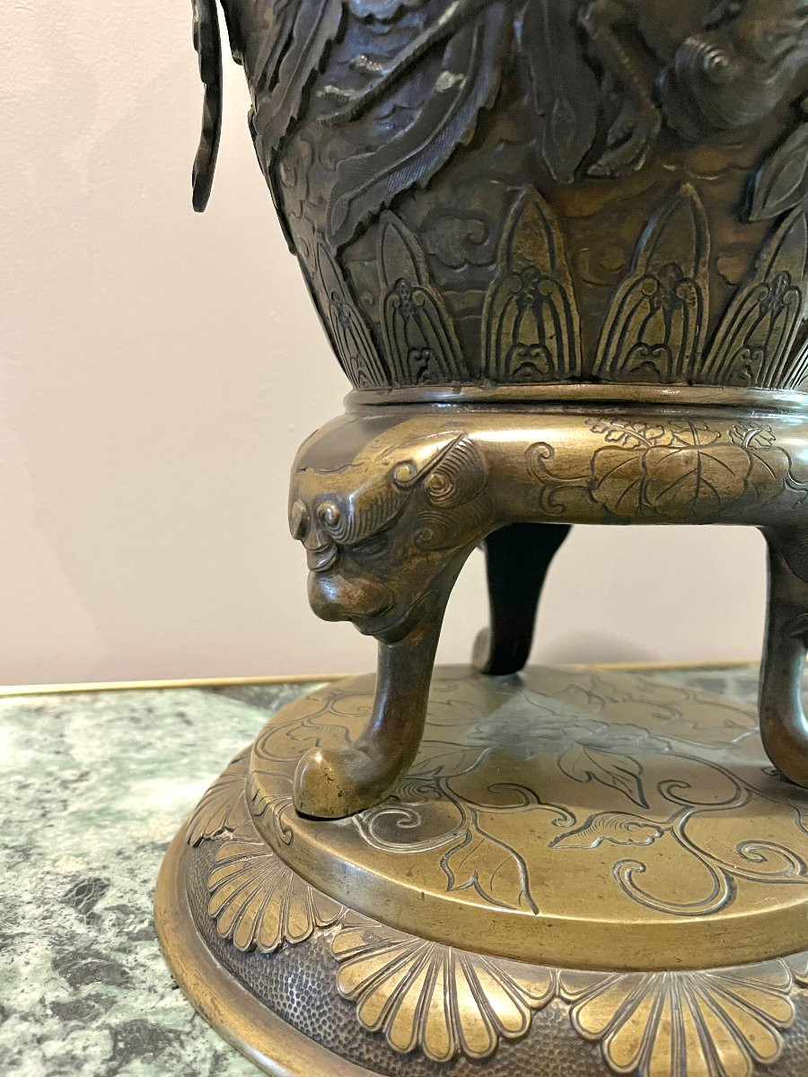 Brûle-parfum Japon ère Meiji en bronze patiné-photo-5