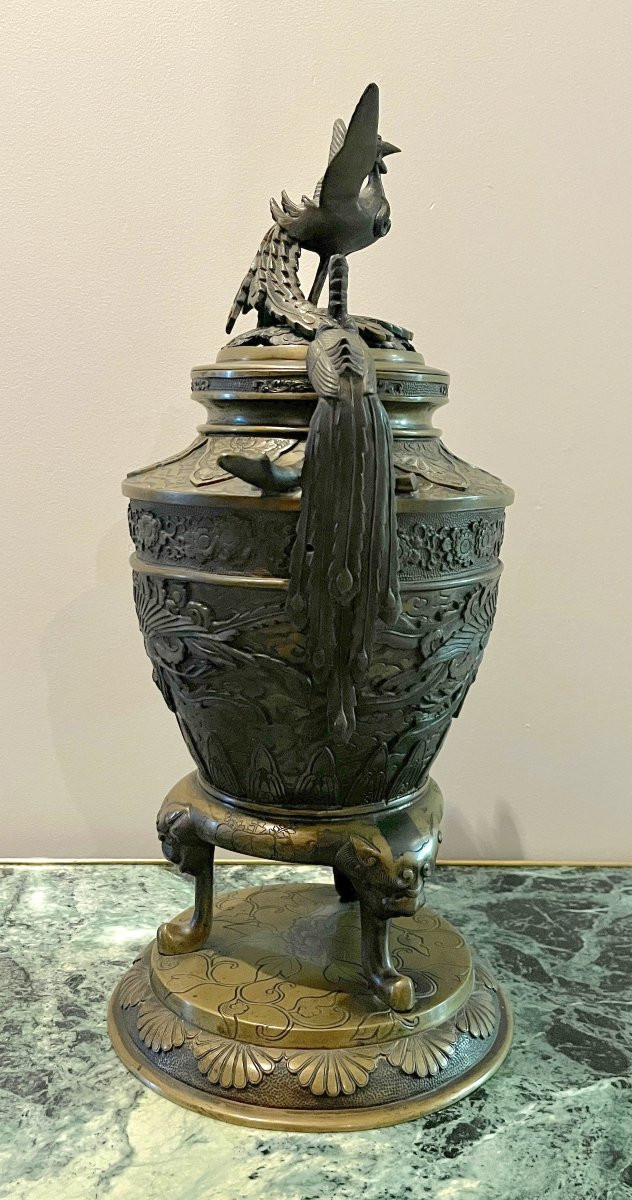 Brûle-parfum Japon ère Meiji en bronze patiné-photo-6