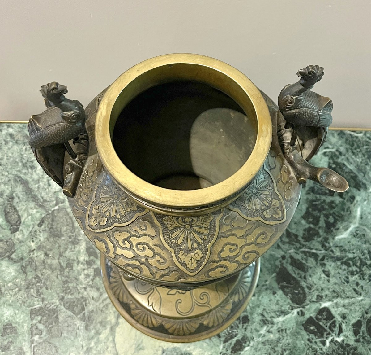 Brûle-parfum Japon ère Meiji en bronze patiné-photo-7