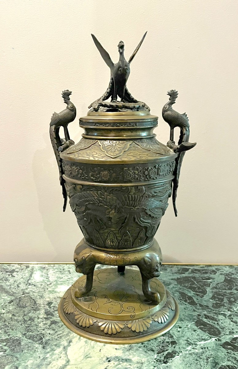 Brûle-parfum Japon ère Meiji en bronze patiné