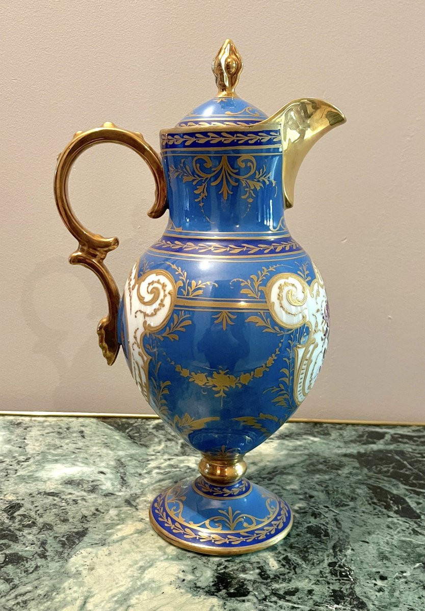 Covered Jug On Pedestal And Its Tray In Paris Porcelain-photo-4