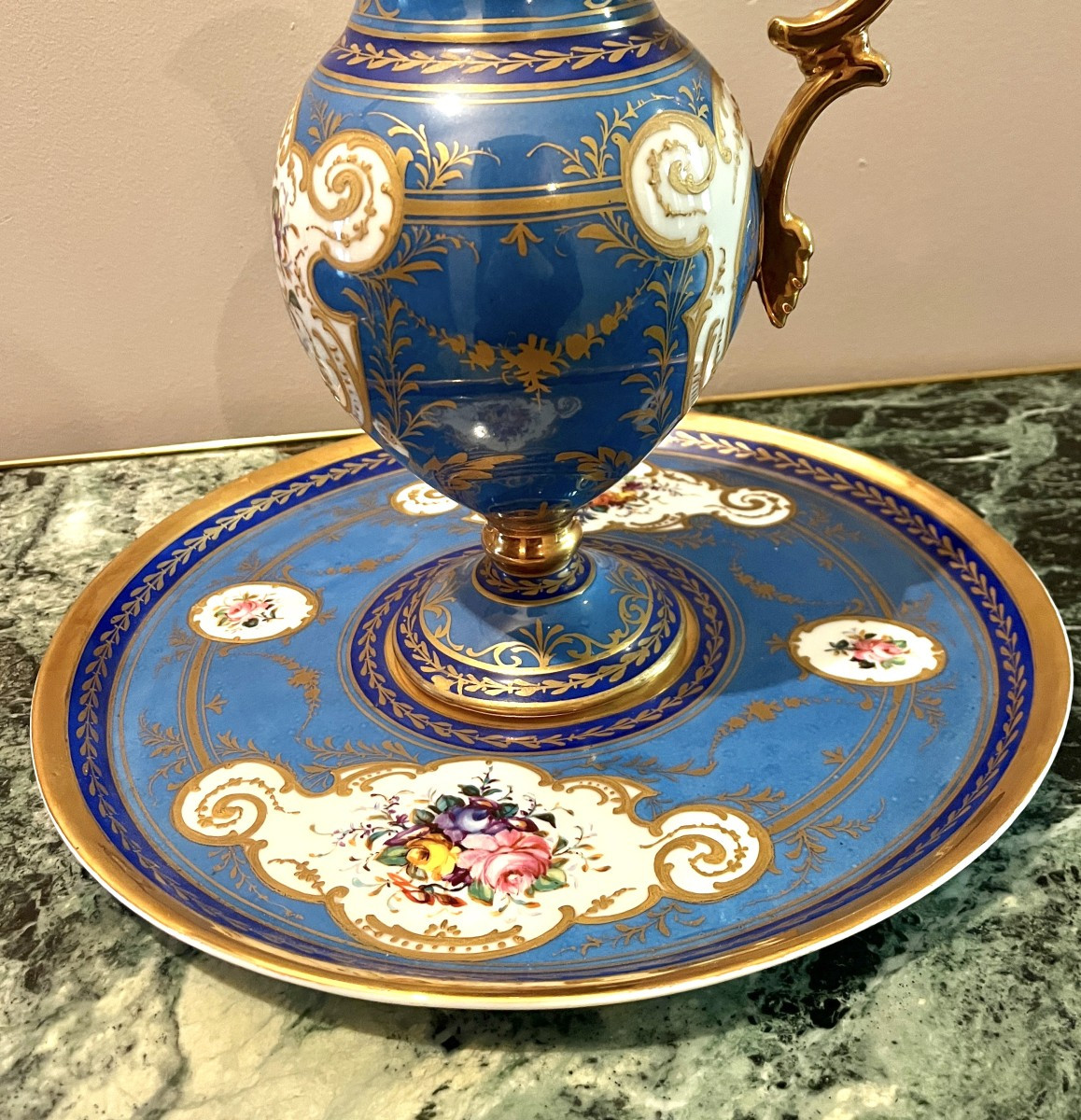 Covered Jug On Pedestal And Its Tray In Paris Porcelain-photo-3