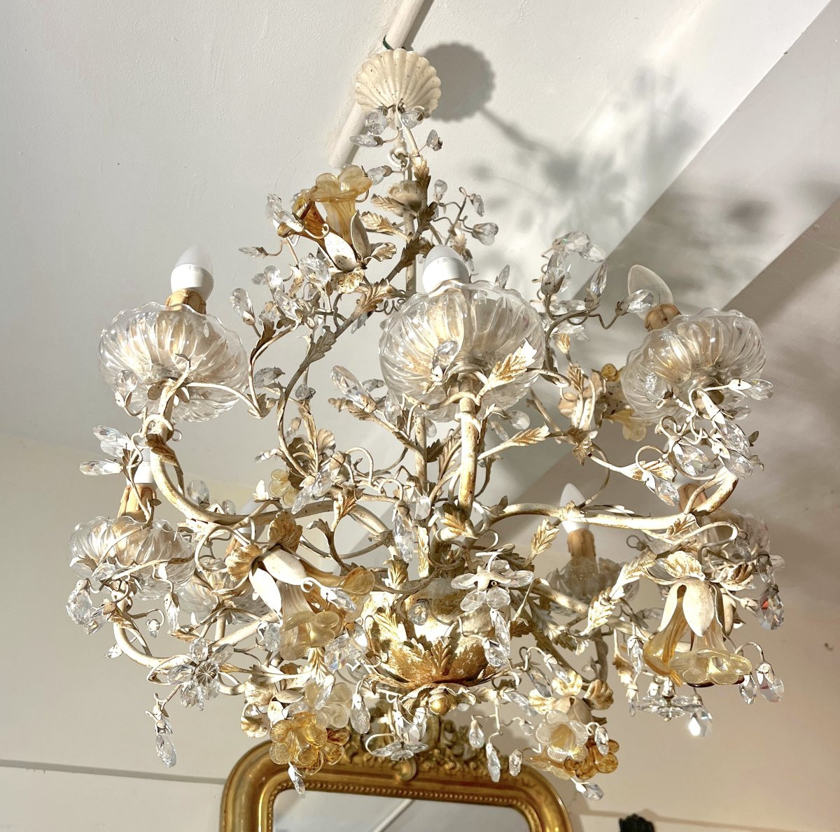 8-arm Painted Metal Chandelier From The 80s-photo-4