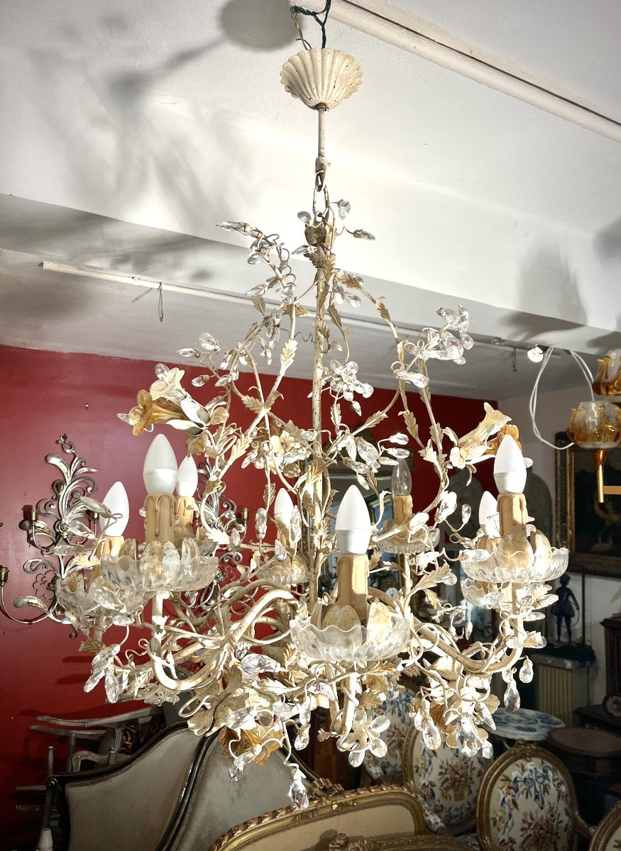 8-arm Painted Metal Chandelier From The 80s-photo-8