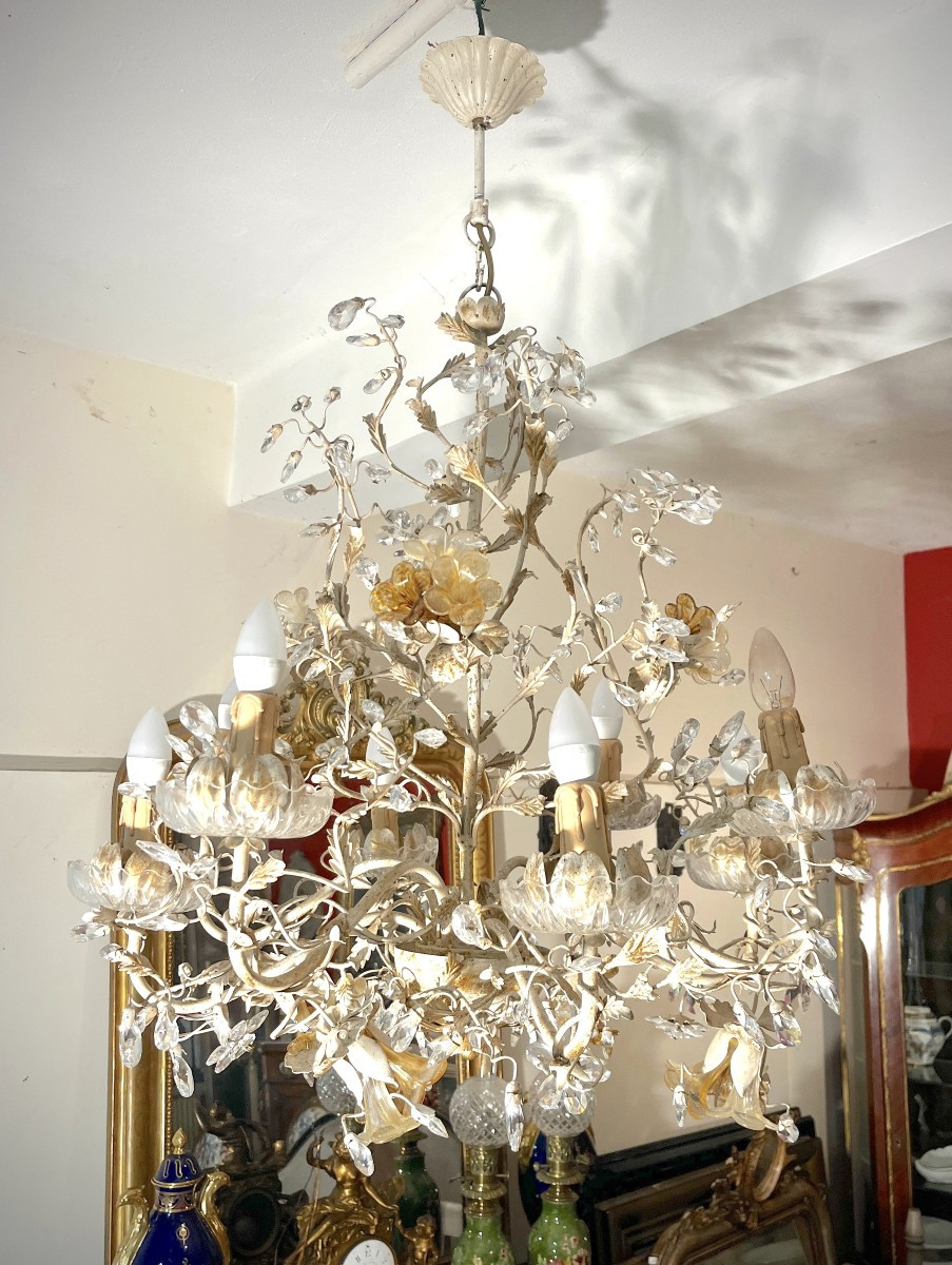 8-arm Painted Metal Chandelier From The 80s