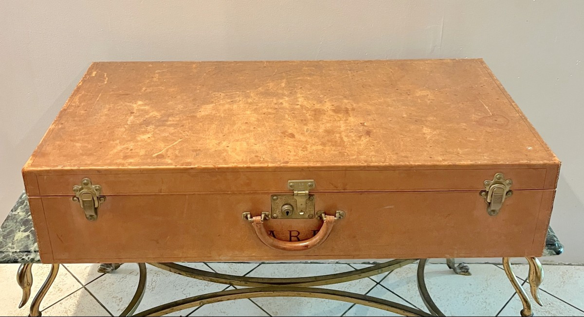 Louis Vuitton Trunk Suitcase In Brown Leather-covered Wood