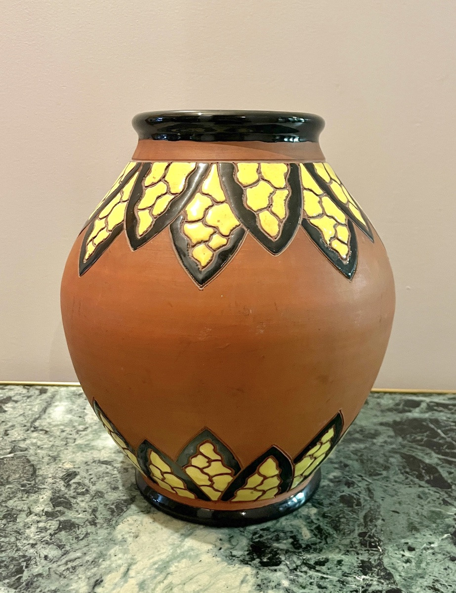 Ray Camart Art Deco Style Terracotta Vase-photo-3