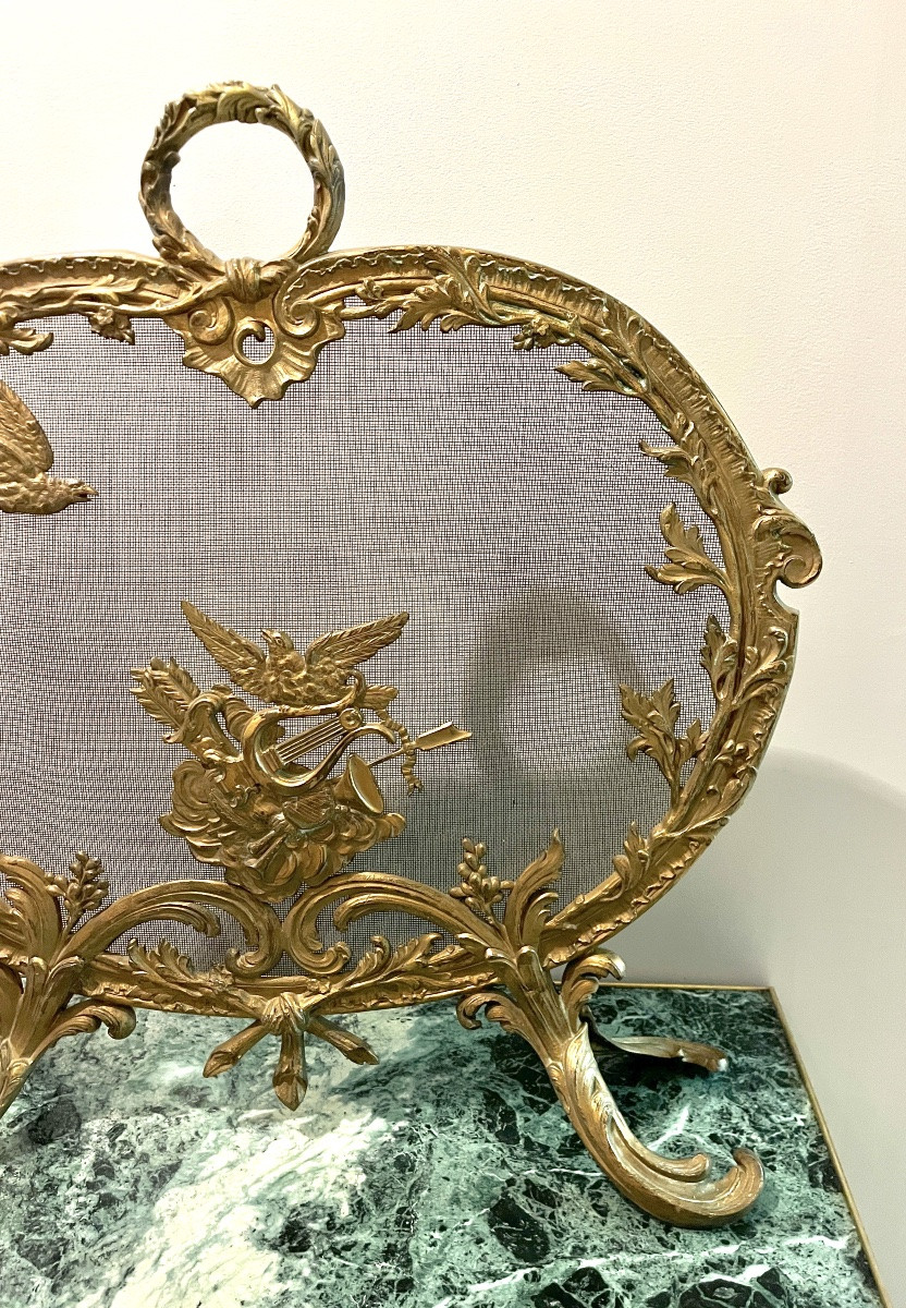 Écran de cheminée en bronze de style Louis XV à décor rocaille Fin XIXème-photo-3