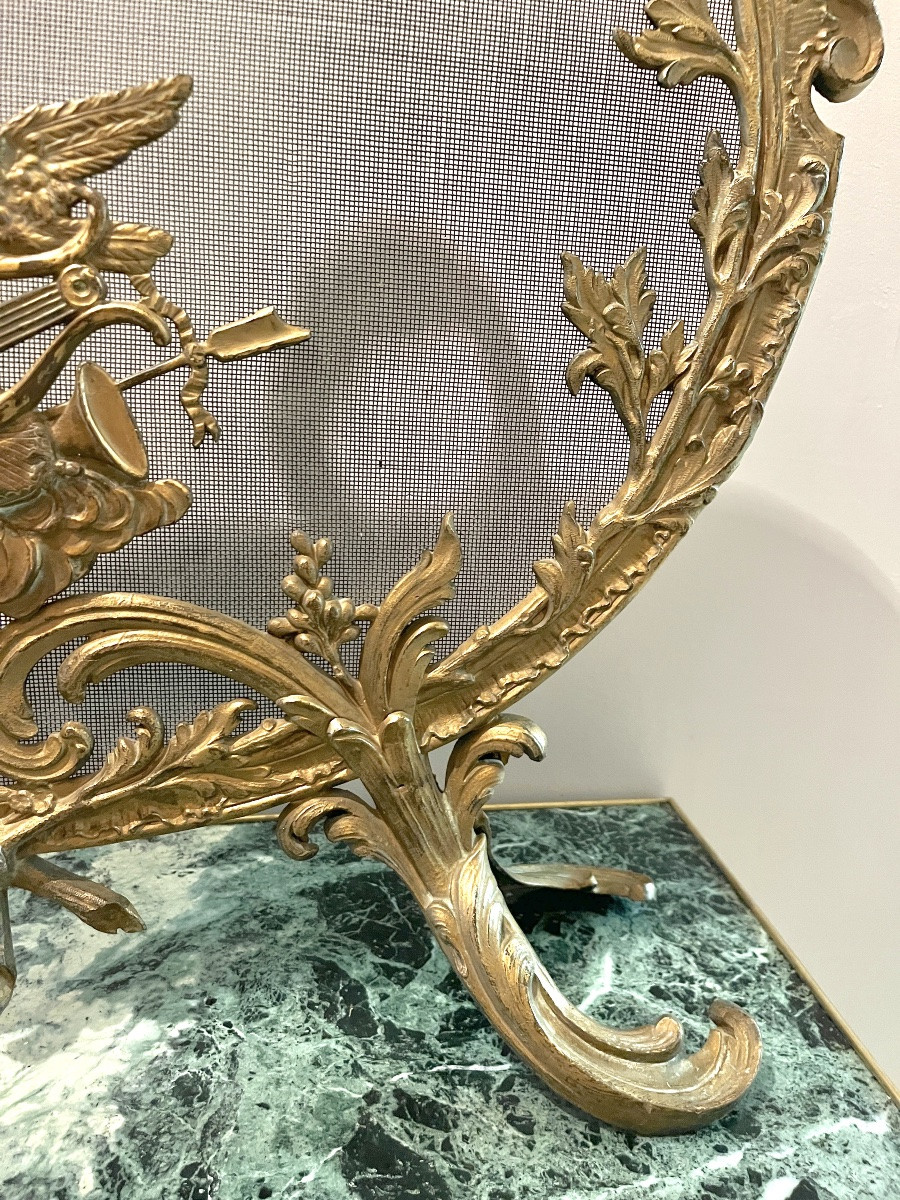 Écran de cheminée en bronze de style Louis XV à décor rocaille Fin XIXème-photo-4