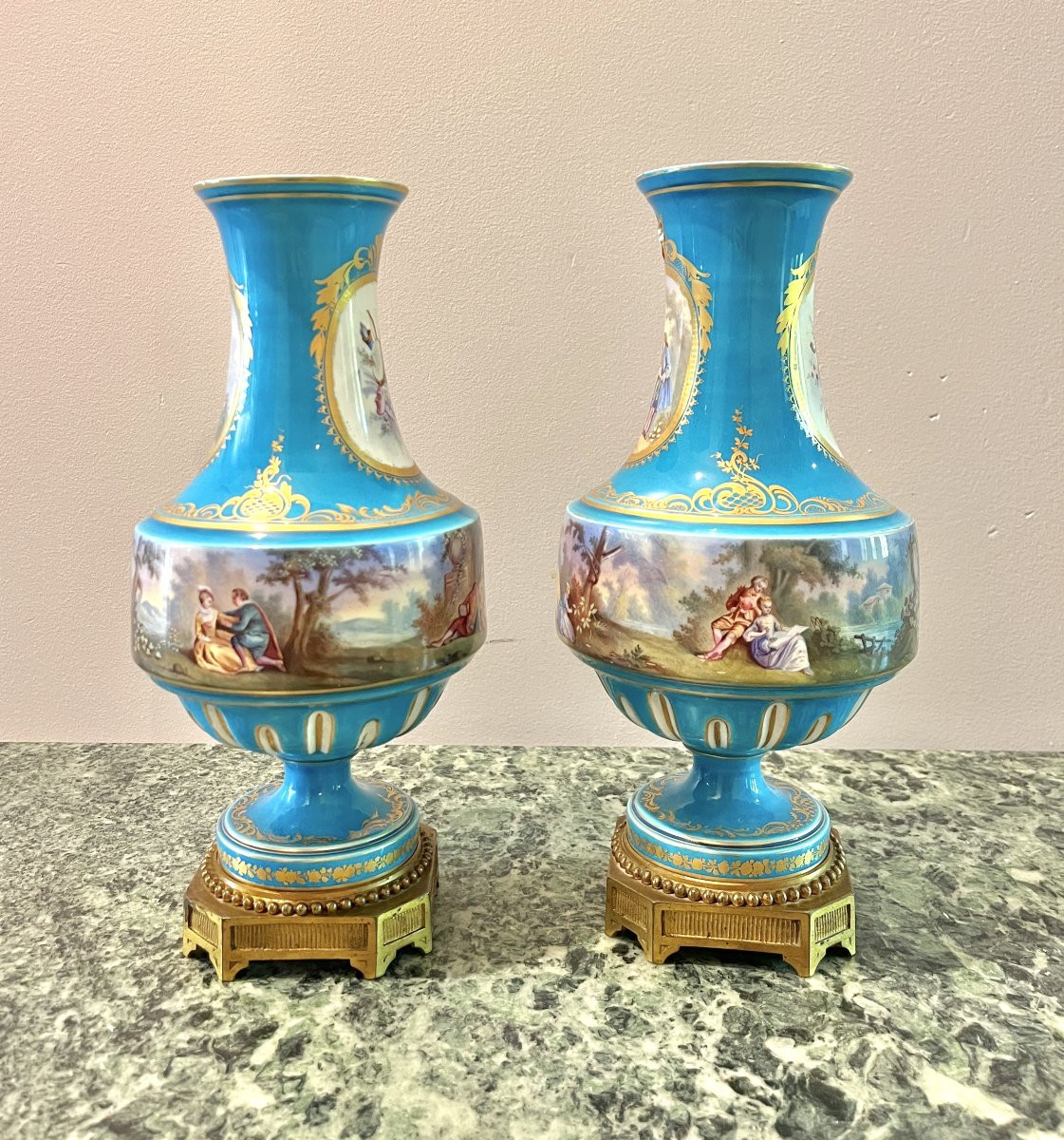 Pair Of Porcelain Vases In The Sèvres Style, Napoleon III Period, 19th Century-photo-2