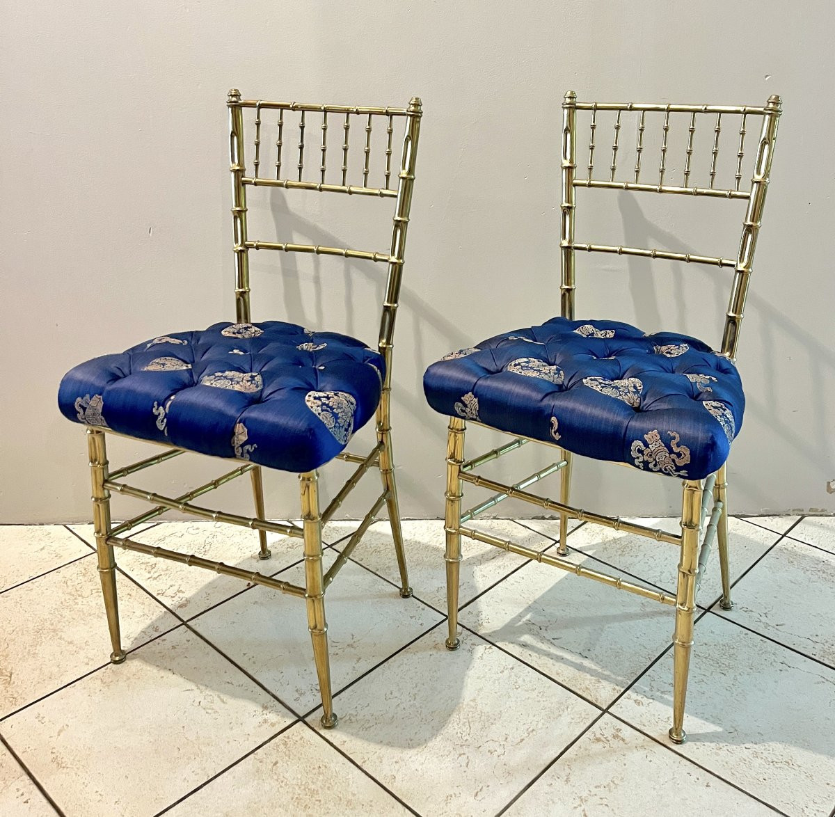 Pair Of Gilded Brass "bamboo" Chairs From The 1970s-1980s-photo-3