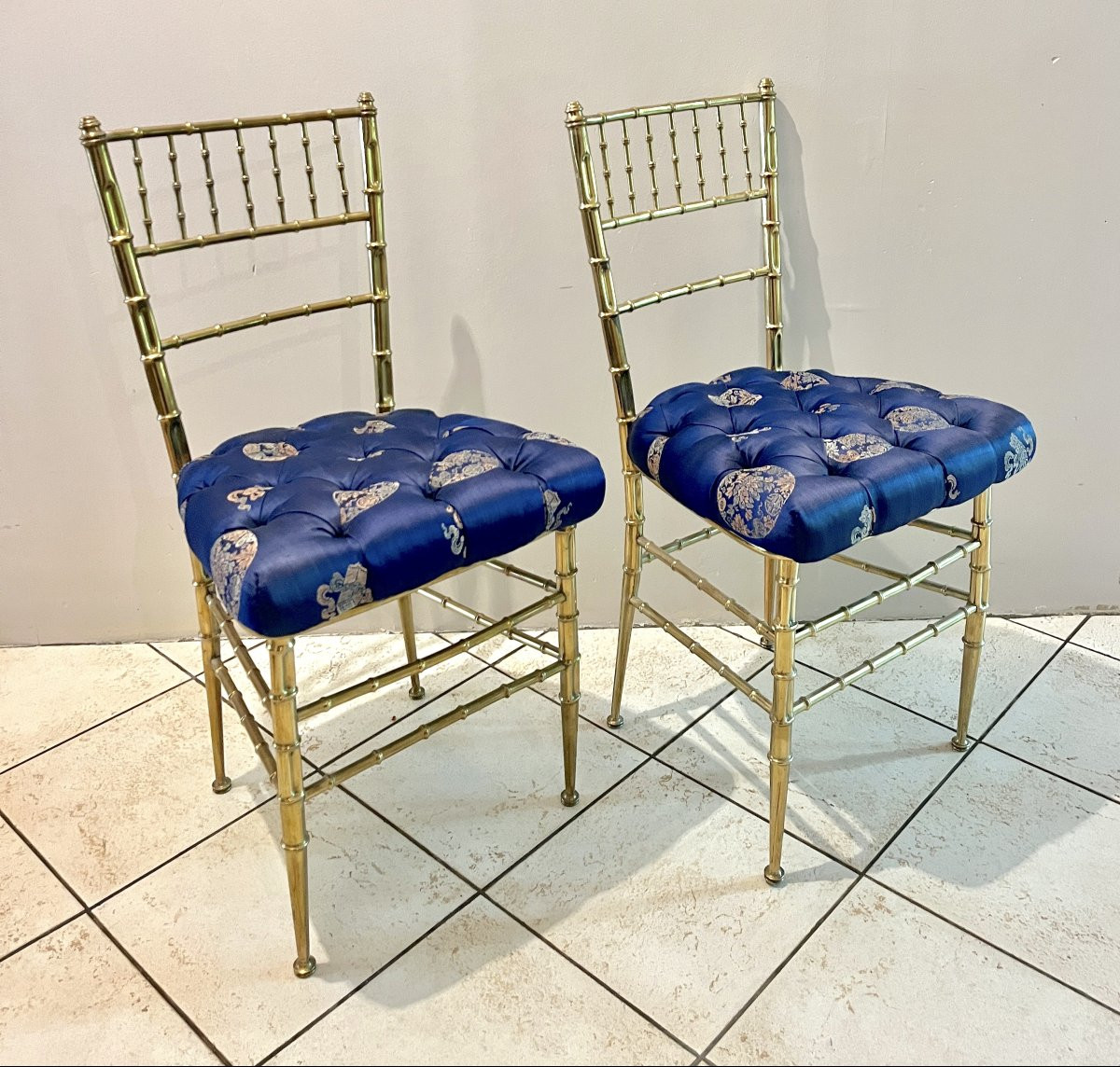 Pair Of Gilded Brass "bamboo" Chairs From The 1970s-1980s-photo-4