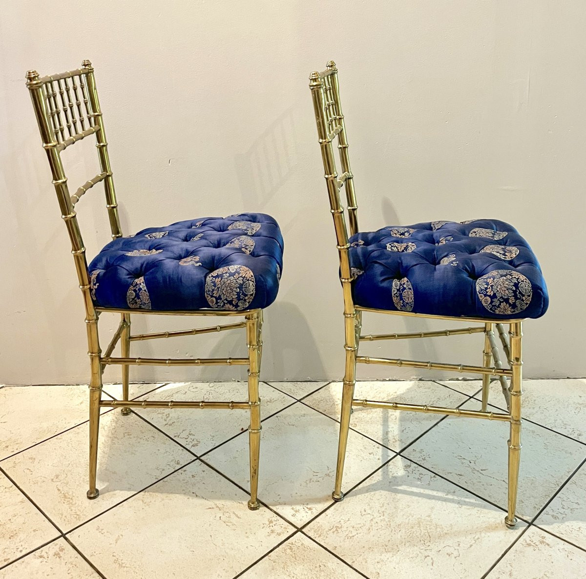 Pair Of Gilded Brass "bamboo" Chairs From The 1970s-1980s-photo-4