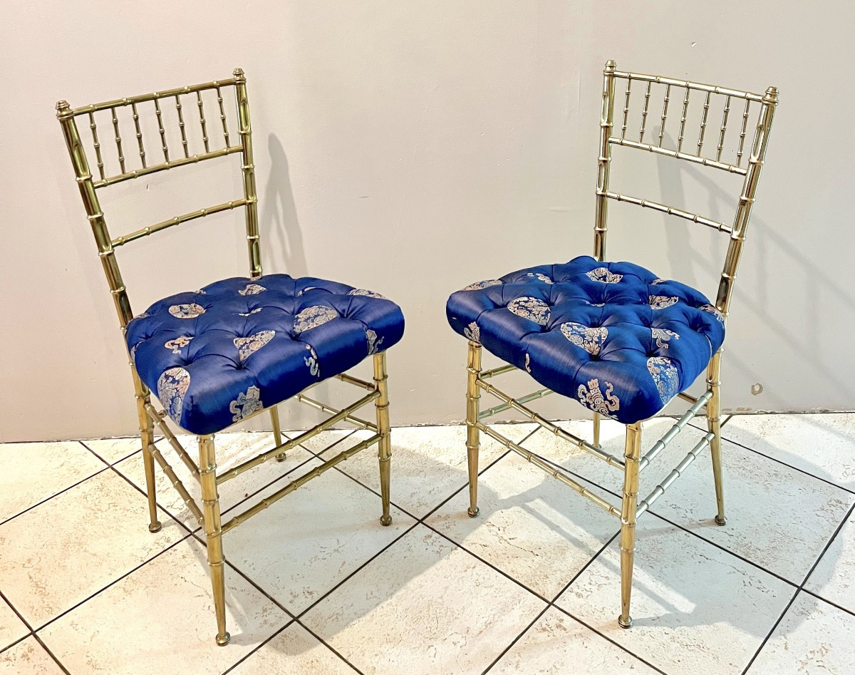 Pair Of Gilded Brass "bamboo" Chairs From The 1970s-1980s