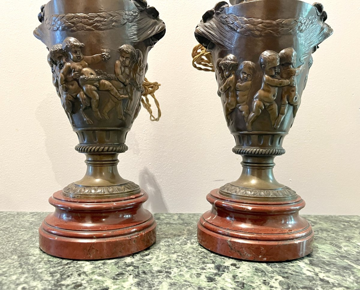 Paire de vases en bronze d'après Clodion-photo-3
