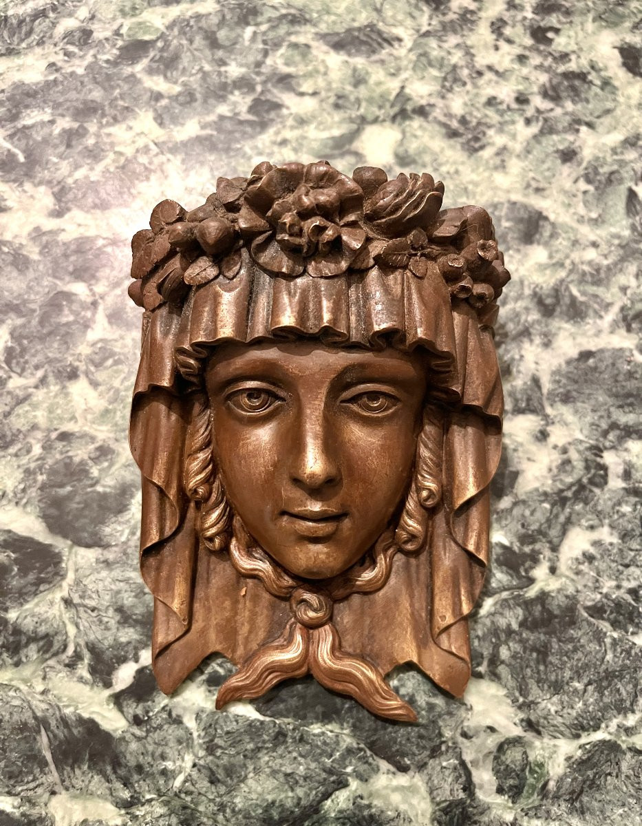 Paire de mascarons décoratifs en bronze XIXème-photo-3