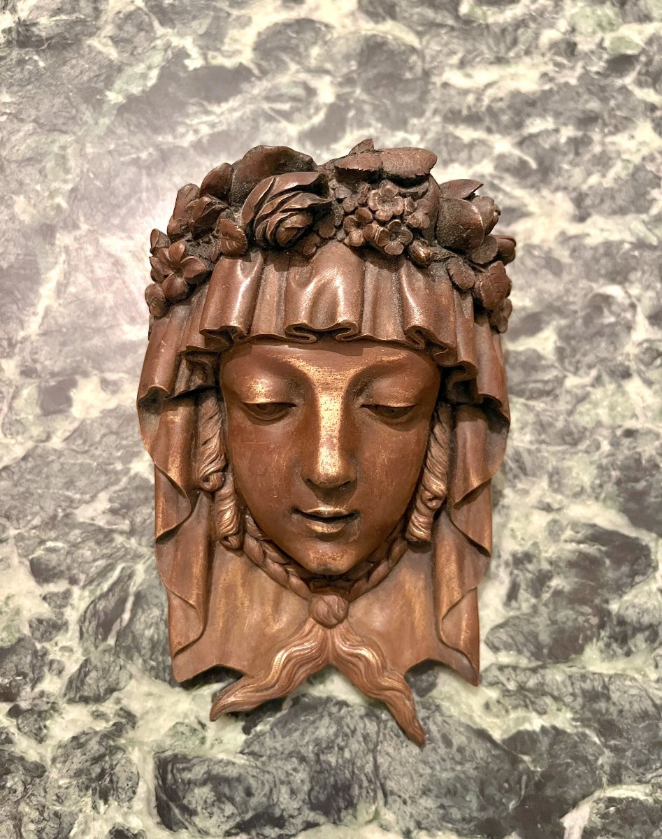 Paire de mascarons décoratifs en bronze XIXème-photo-4