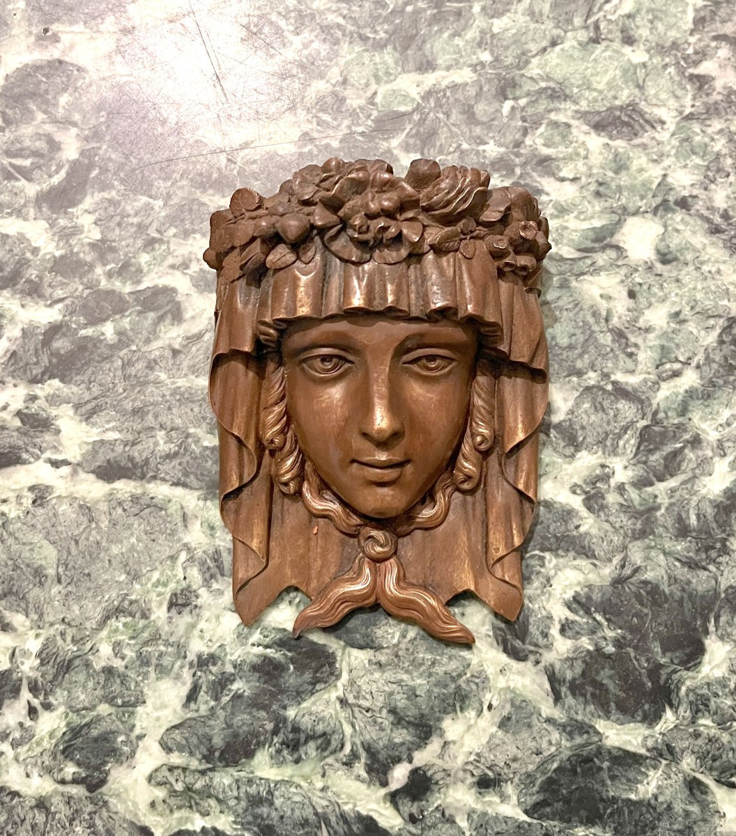 Paire de mascarons décoratifs en bronze XIXème-photo-1