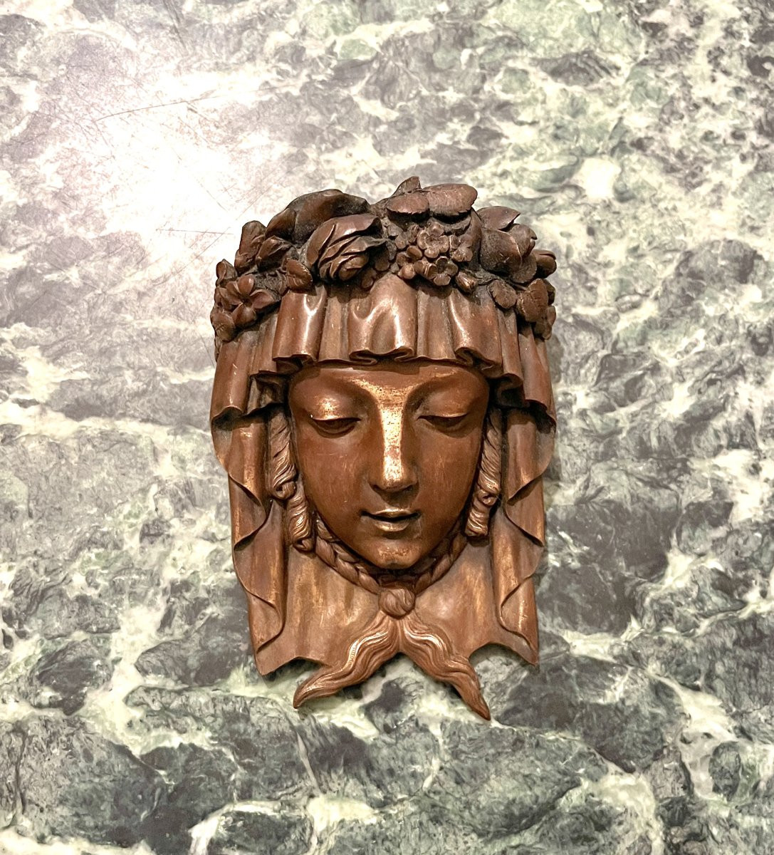 Paire de mascarons décoratifs en bronze XIXème-photo-2