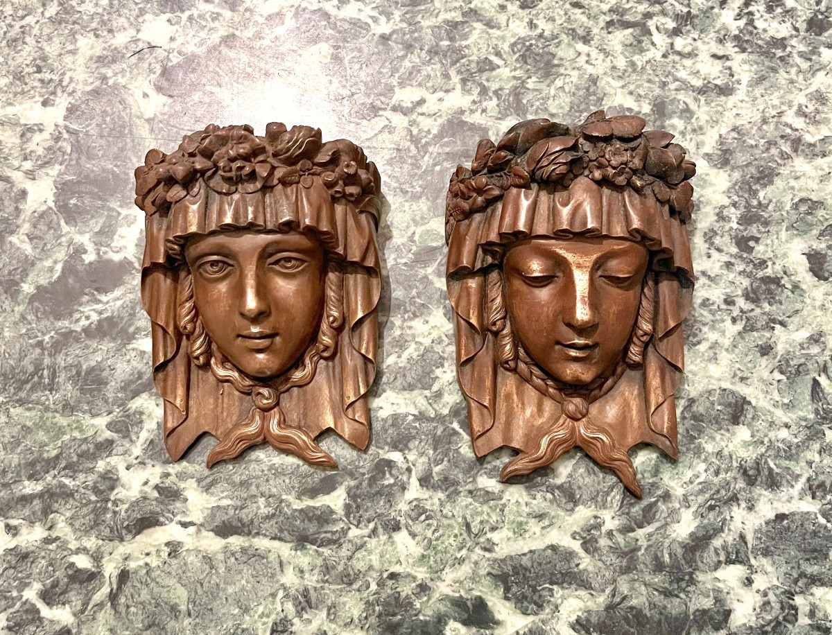 Paire de mascarons décoratifs en bronze XIXème