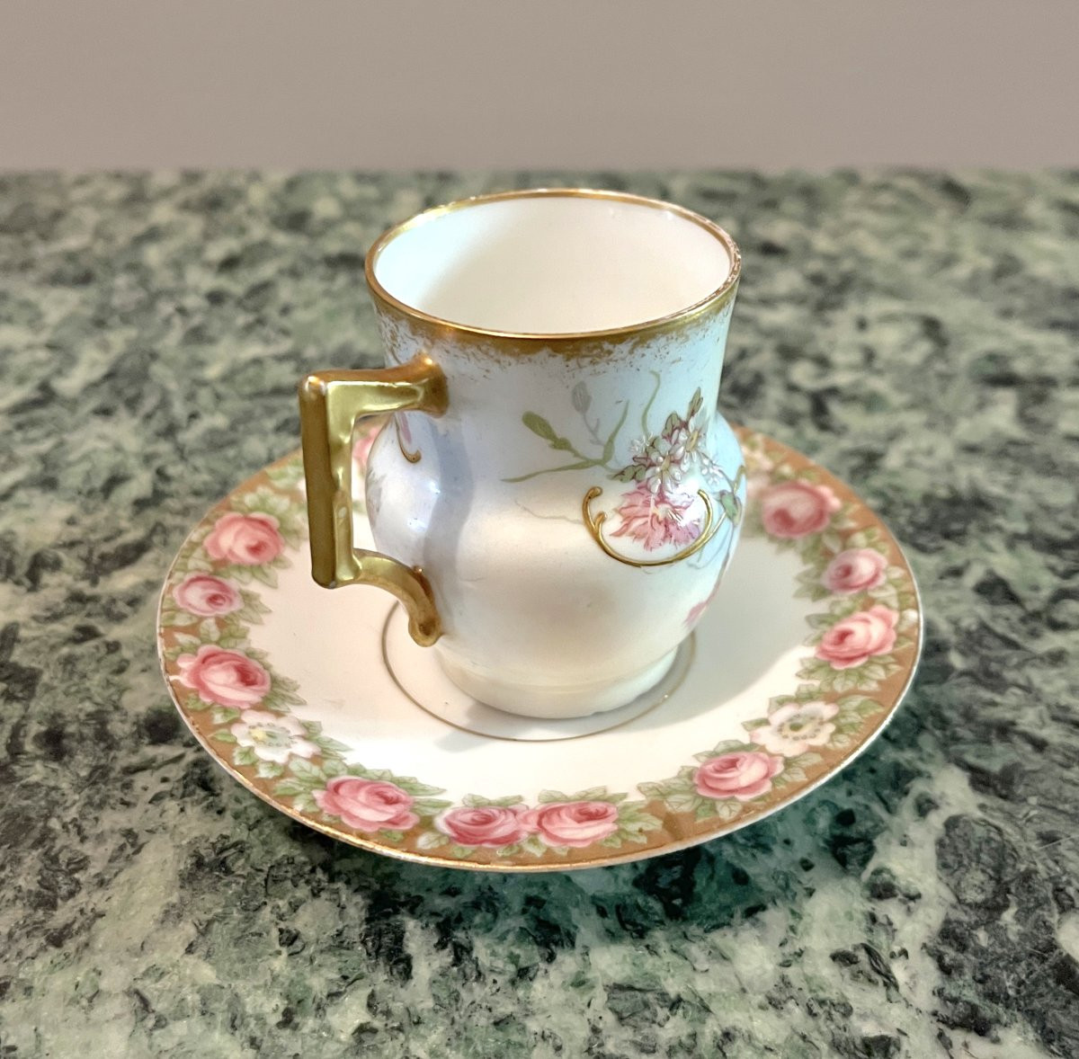 Limoges Porcelain Cup And Saucer, Late 19th Century-photo-3