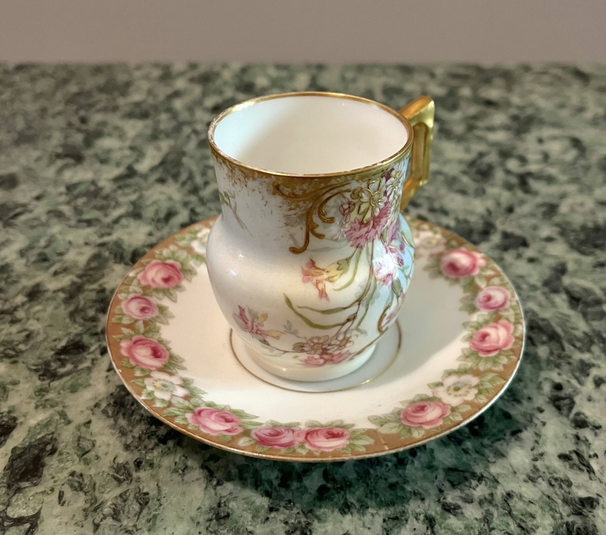 Limoges Porcelain Cup And Saucer, Late 19th Century-photo-3