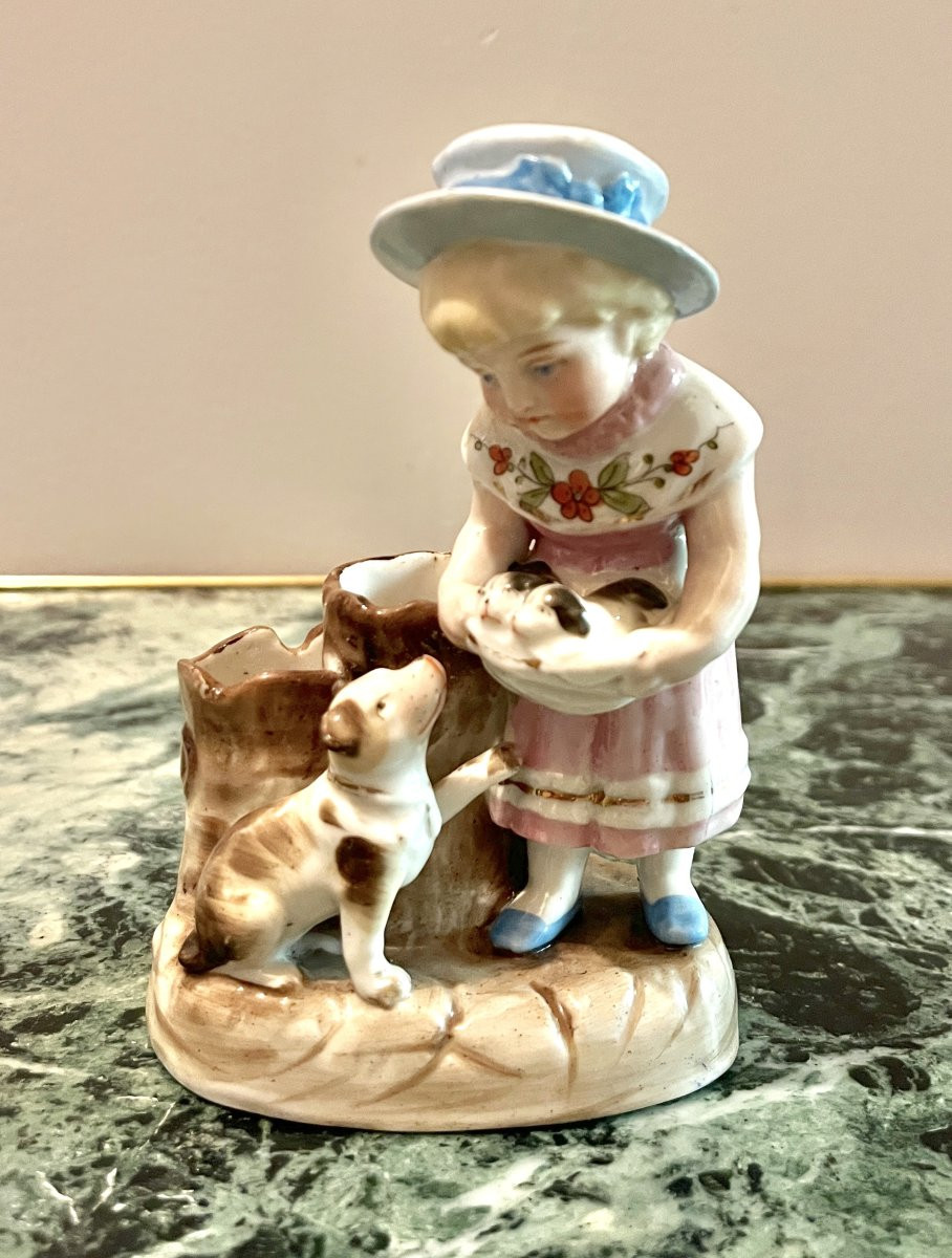 Deux pyrogènes en porcelaine fillettes fin XIXème-photo-3