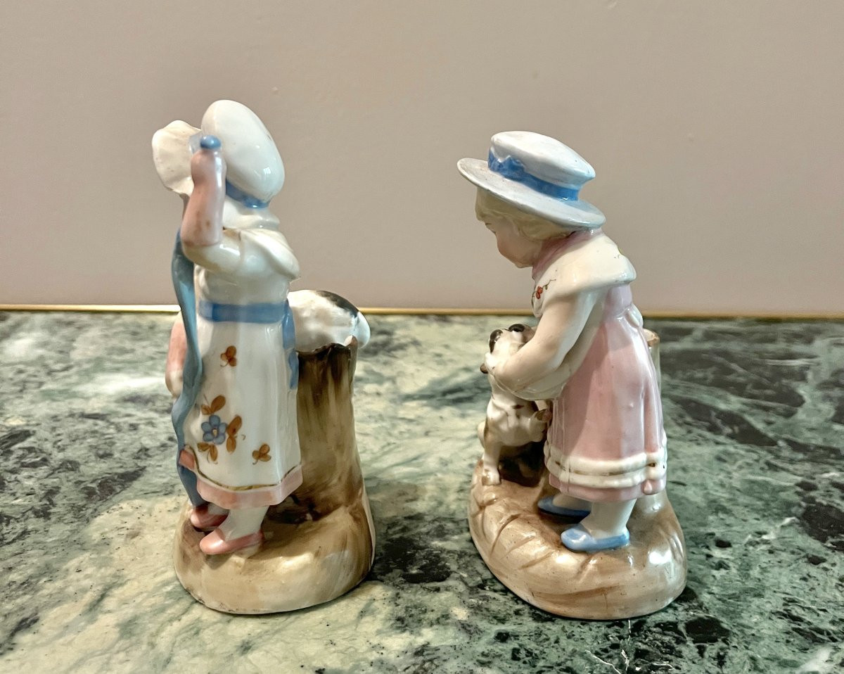 Deux pyrogènes en porcelaine fillettes fin XIXème-photo-2