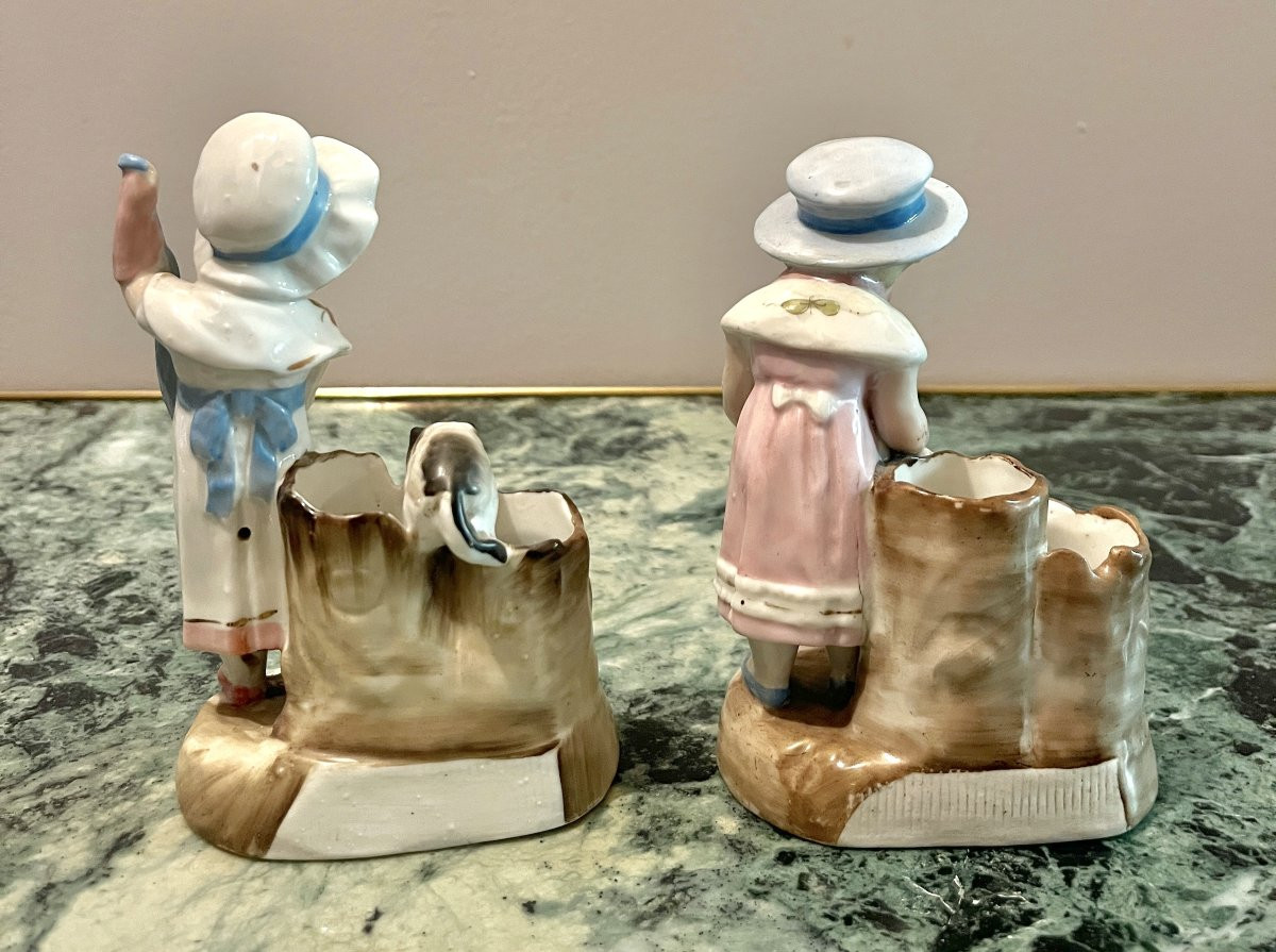 Deux pyrogènes en porcelaine fillettes fin XIXème-photo-4