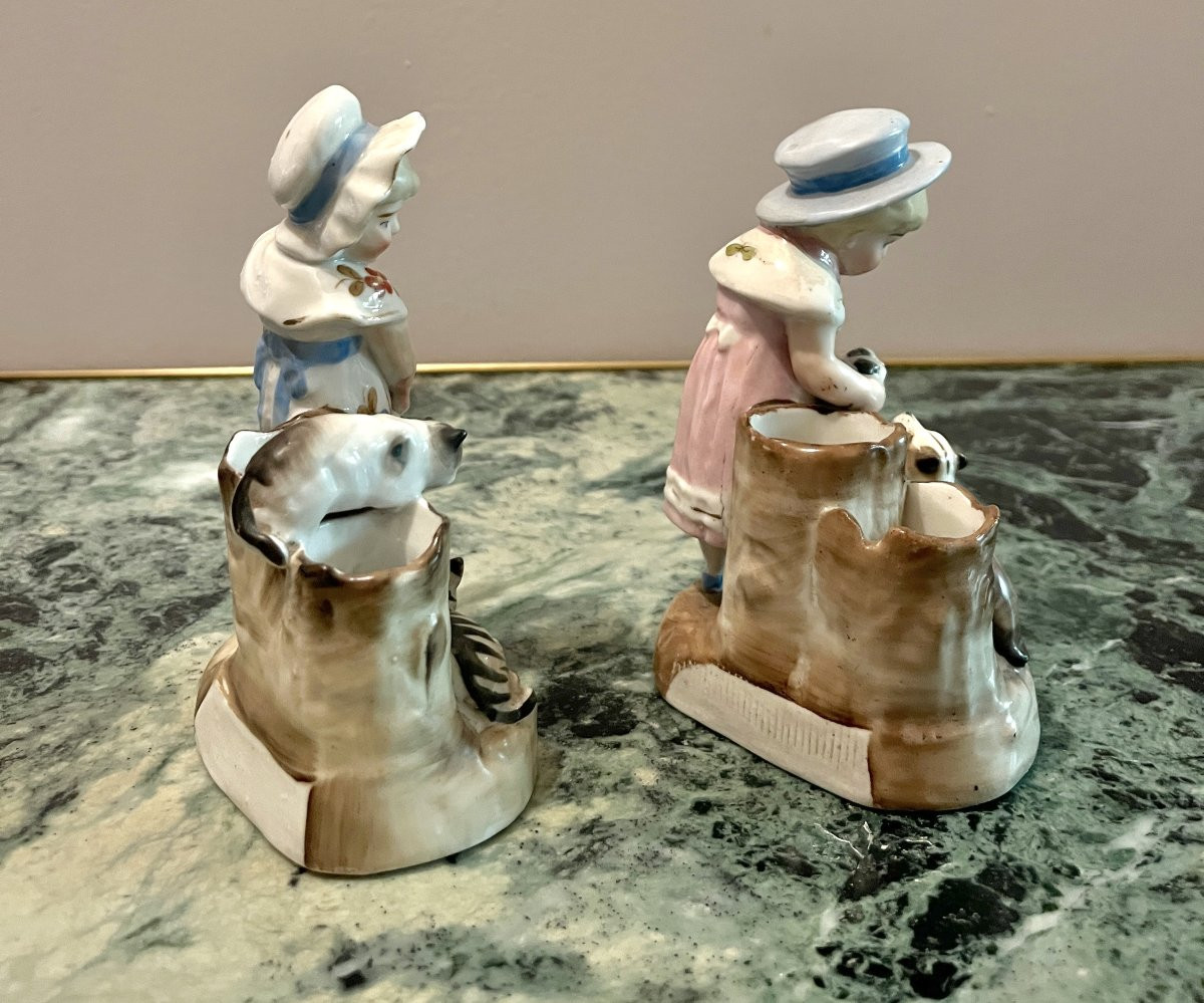 Deux pyrogènes en porcelaine fillettes fin XIXème-photo-5