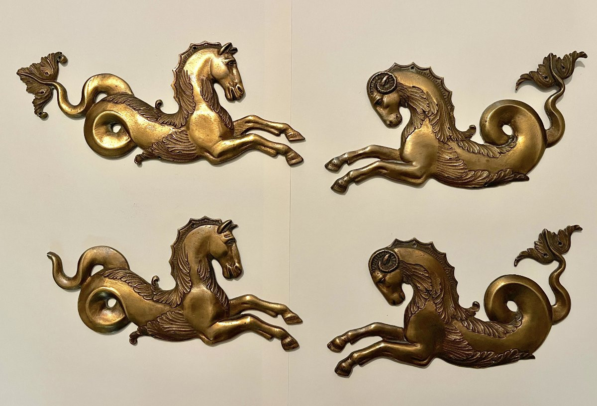 Deux paire de bronze d'ameublement hippocampe-photo-3