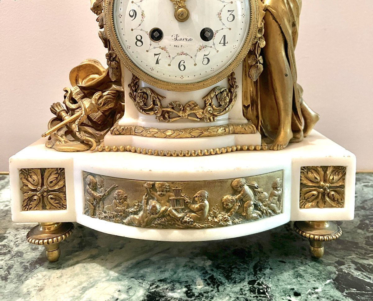 Louis XVI Style Gilt Bronze And White Marble Mantelpiece Set-photo-1