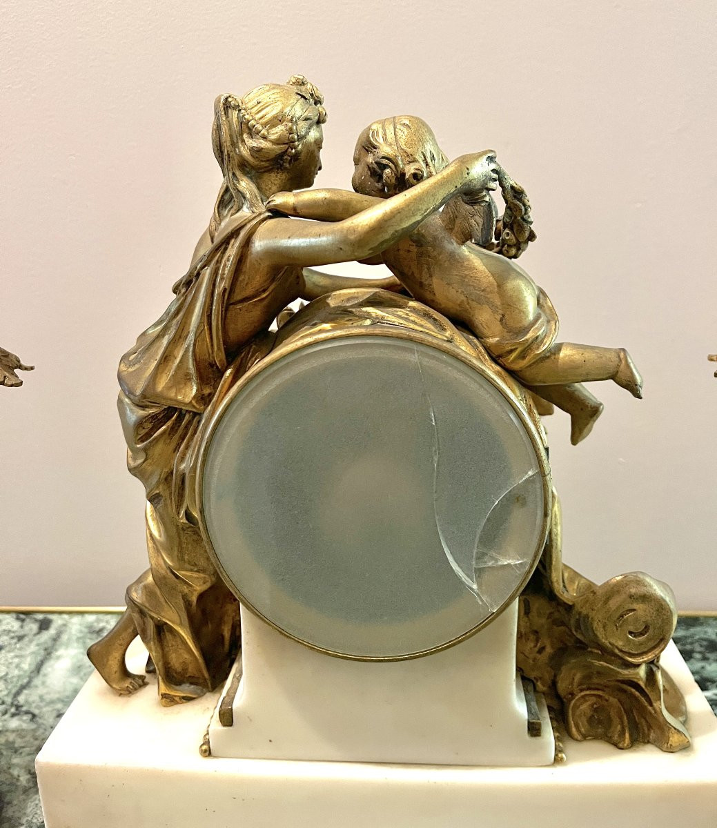 Louis XVI Style Gilt Bronze And White Marble Mantelpiece Set-photo-4