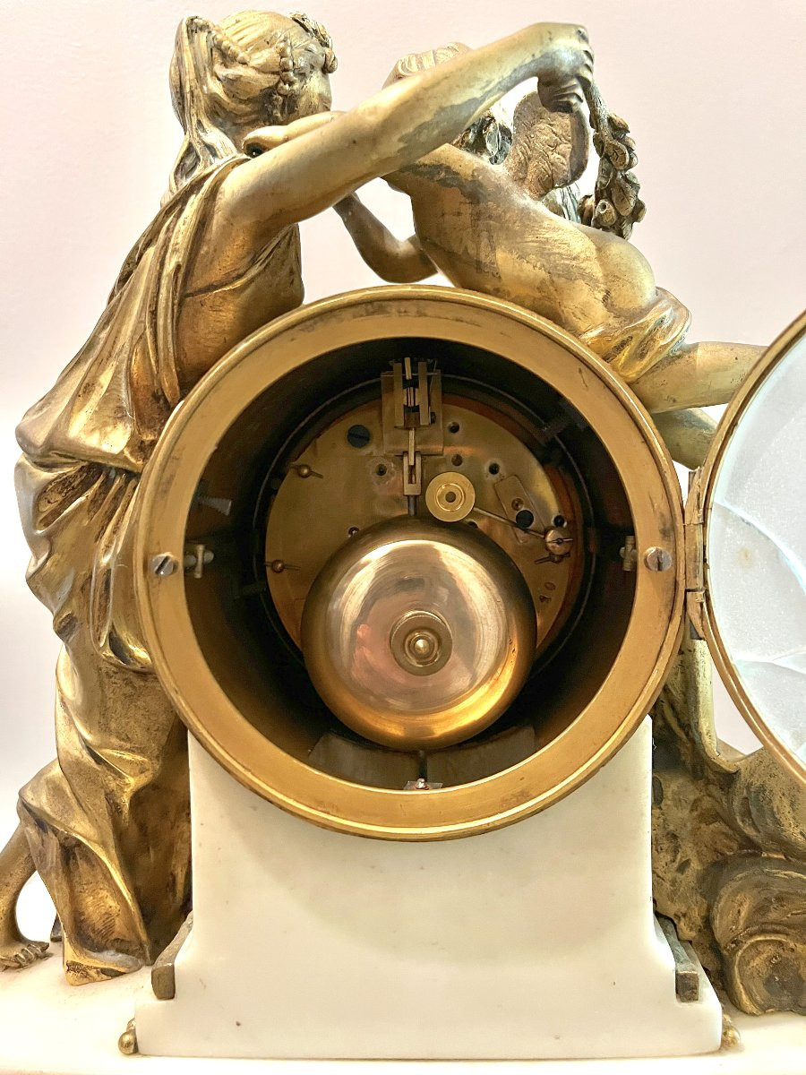 Louis XVI Style Gilt Bronze And White Marble Mantelpiece Set-photo-5