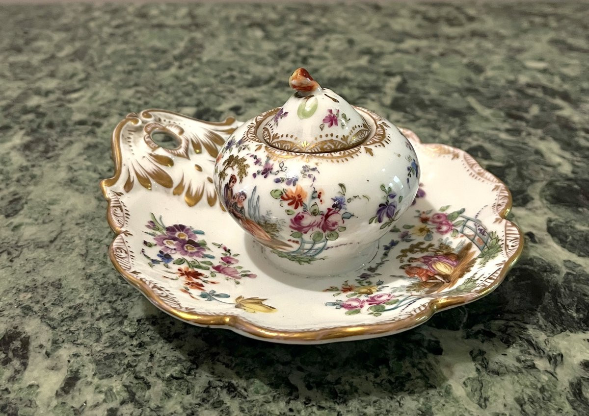 Dresden Polychrome Porcelain Inkwell-photo-4