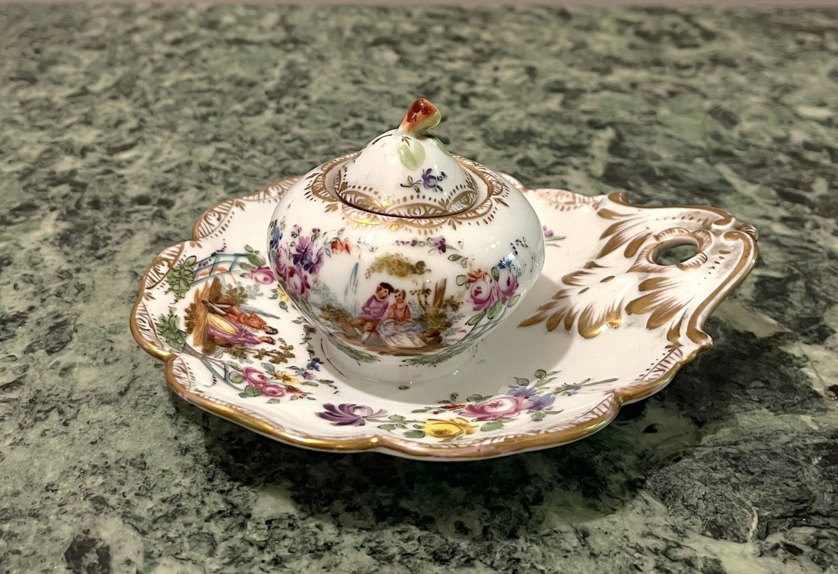 Dresden Polychrome Porcelain Inkwell-photo-1