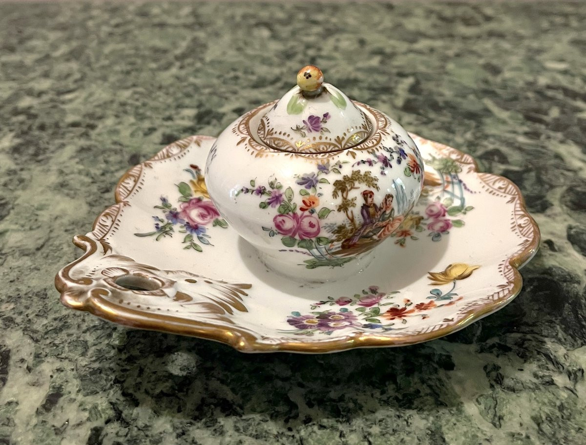 Dresden Polychrome Porcelain Inkwell-photo-2