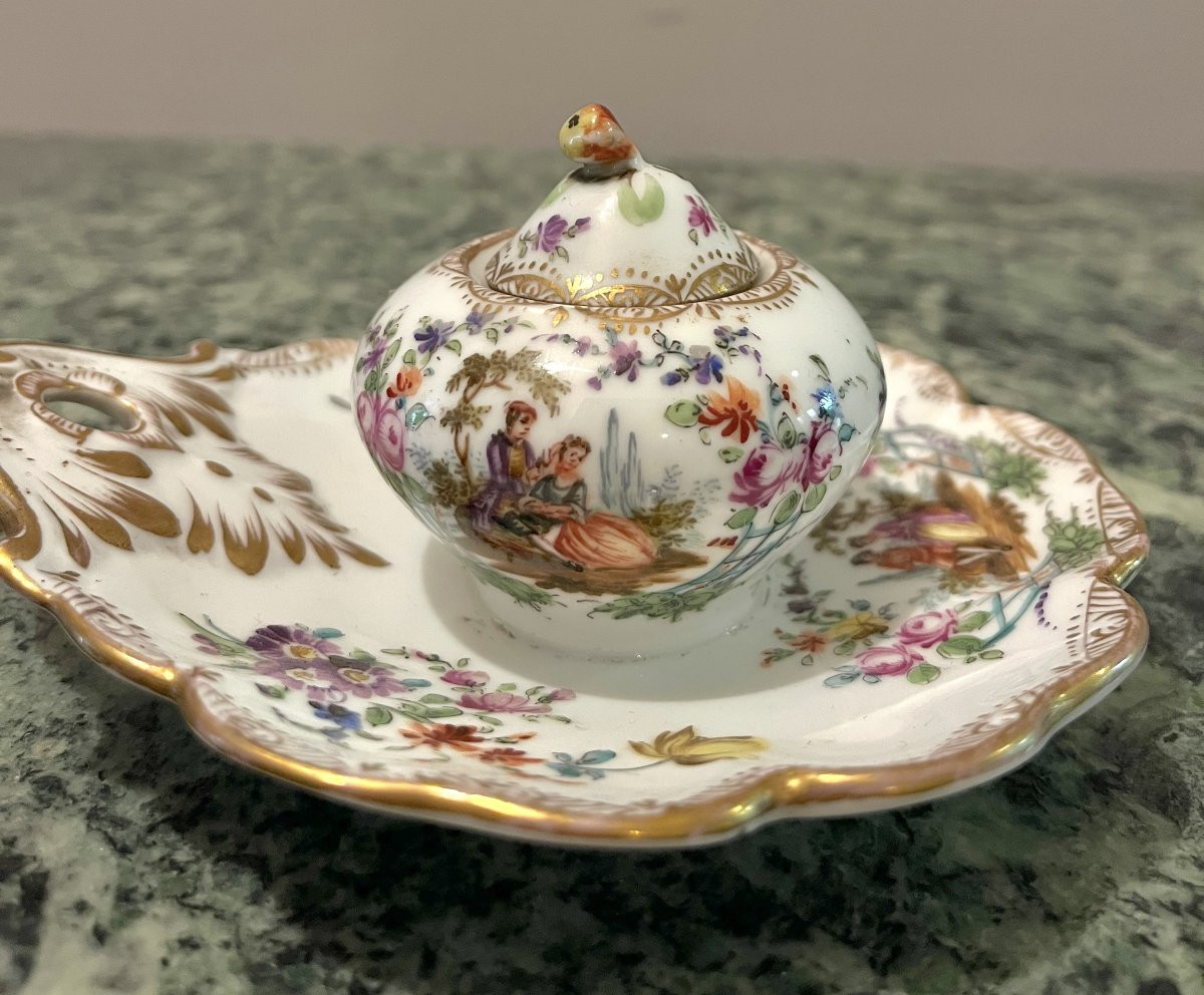 Dresden Polychrome Porcelain Inkwell-photo-4