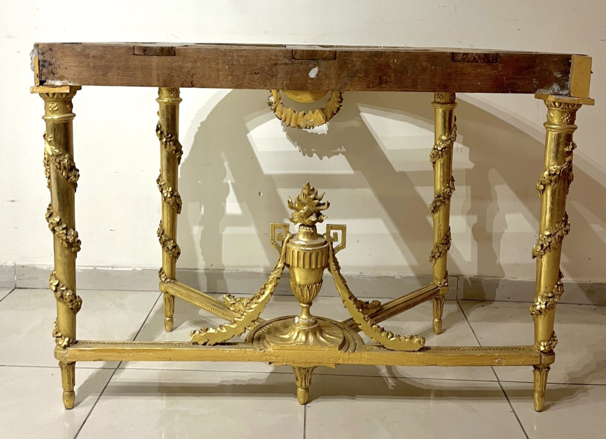 Important Louis XVI Gilded Wood Half-moon Console-photo-8
