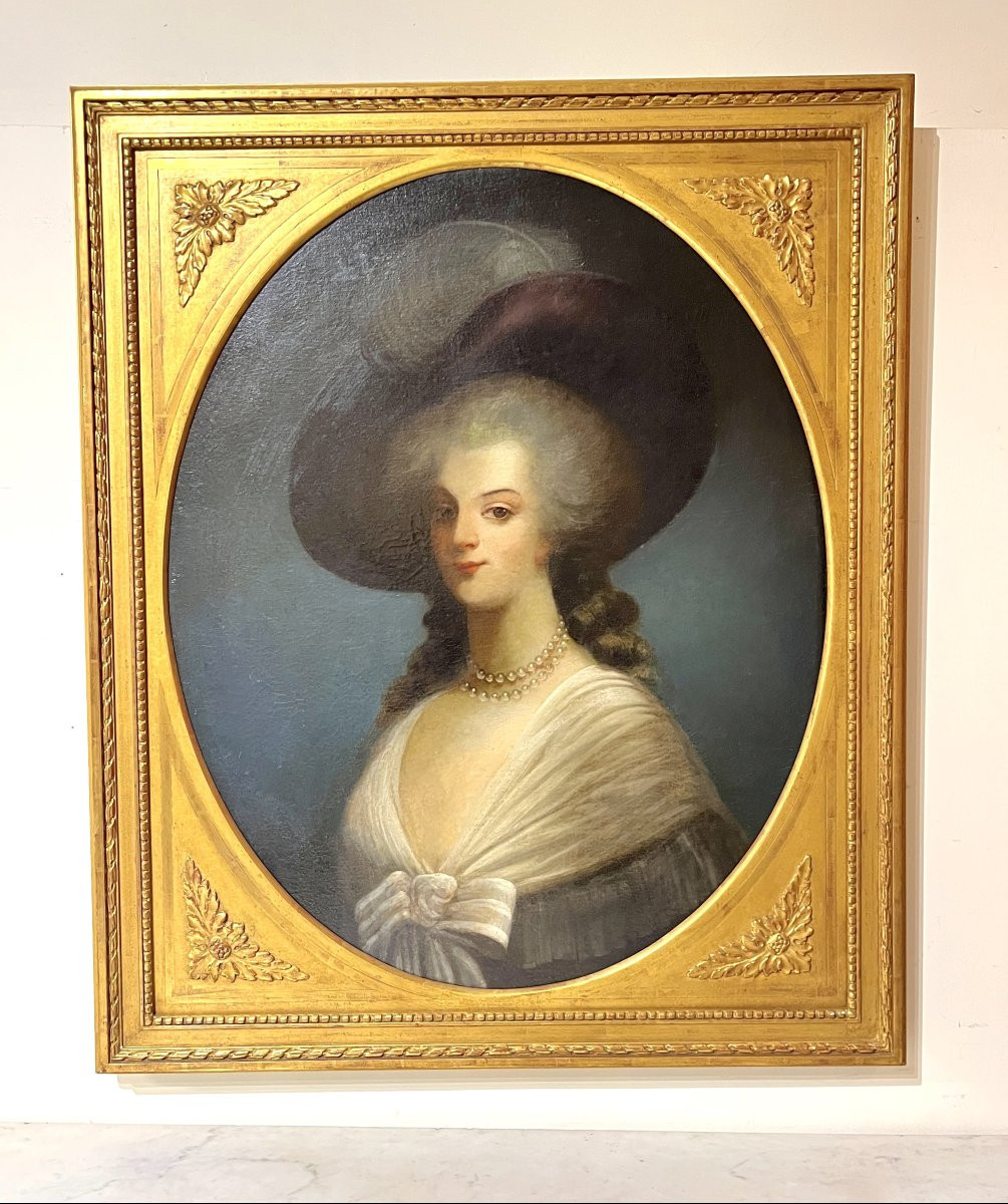 Portrait Of An Elegant Woman In A Hat, 19th Century-photo-2