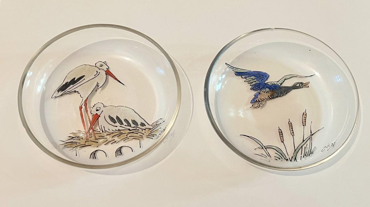 Cinq coupelles en verre à décor émaillé d'animaux-photo-2