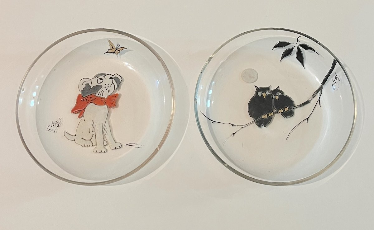 Cinq coupelles en verre à décor émaillé d'animaux-photo-3