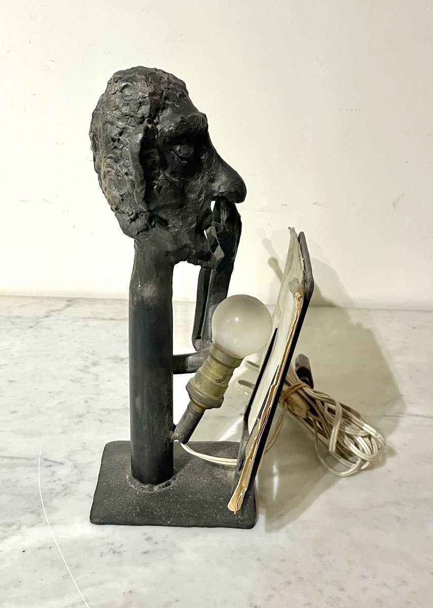 Caricature Lamp Of A Flute Player In Patinated Metal-photo-3