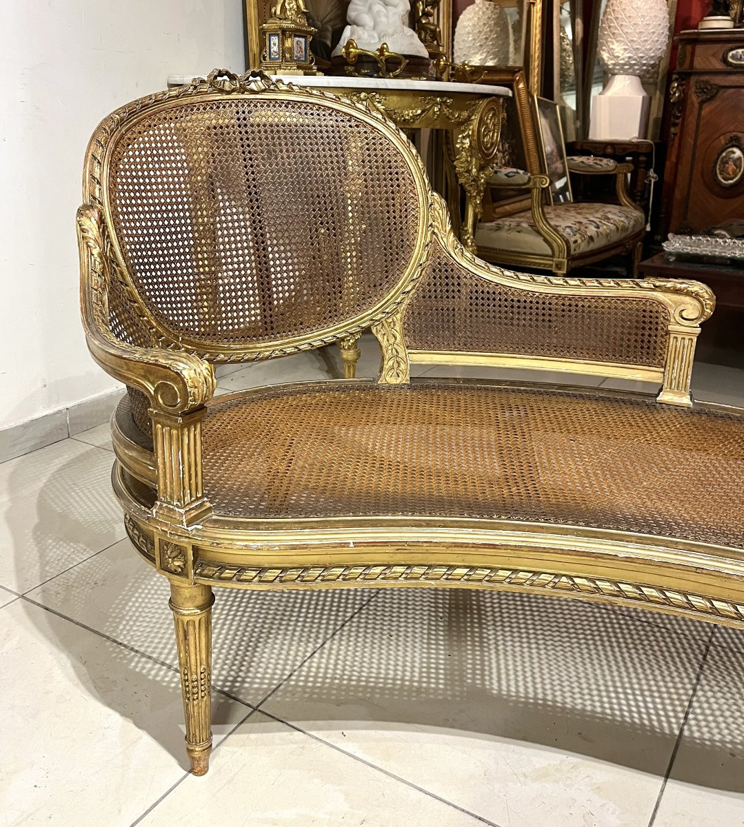 Lxvi Style Gilded Wood Caned Daybed-photo-3