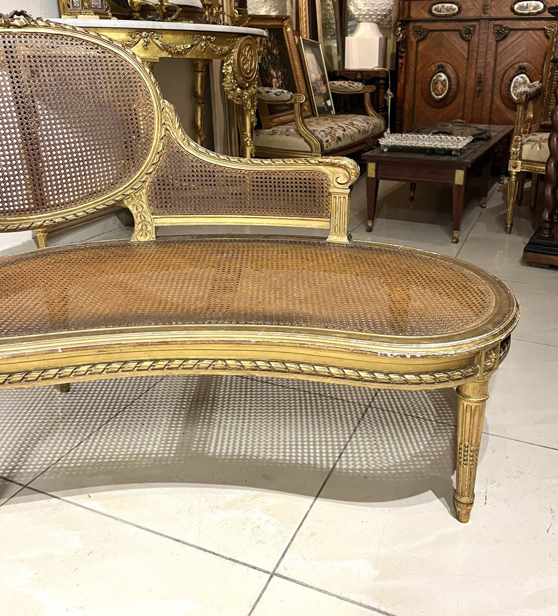 Lxvi Style Gilded Wood Caned Daybed-photo-4