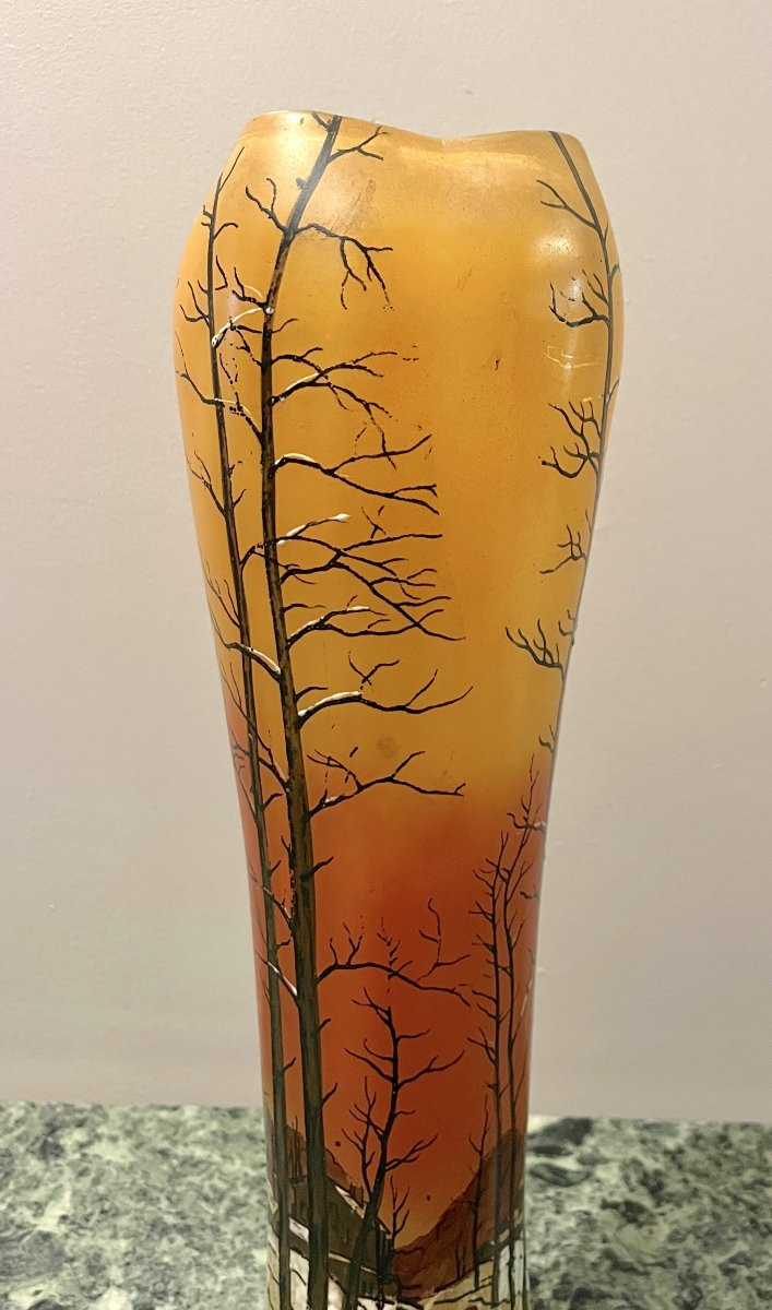 Large Art Nouveau Enamelled Vase-photo-3