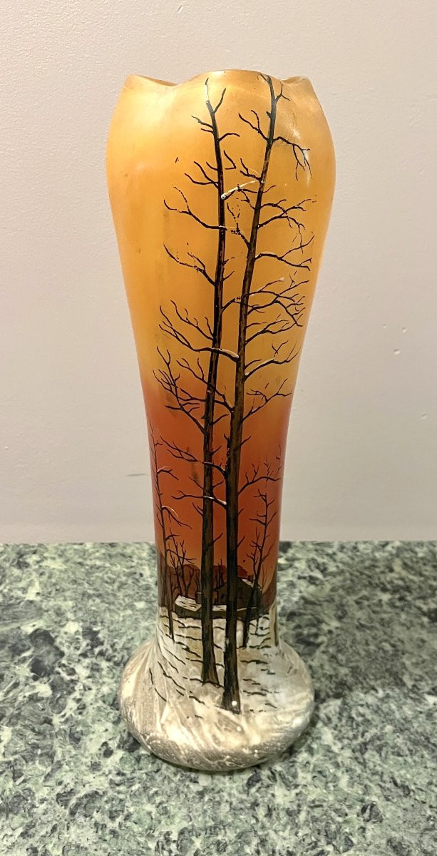 Large Art Nouveau Enamelled Vase-photo-4