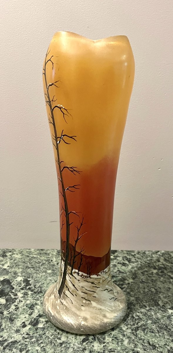 Large Art Nouveau Enamelled Vase-photo-3